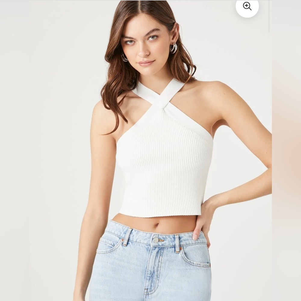 Forever 21 Sweater-Knit Crisscross Ribbed Crop Top Size M
